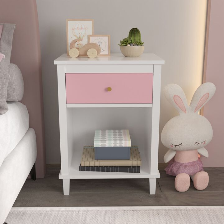 Hivvago Wooden Nightstand with One Drawer and Open Shelf for Bedroom