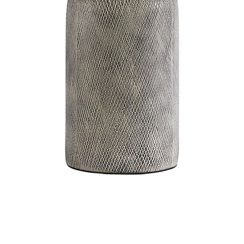 Textured Ceramic Frame Table Lamp with Fabric Shade, Gray and Off White-Benzara