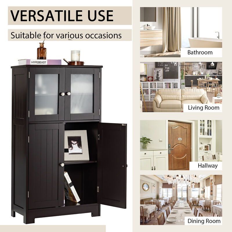 Costway Bathroom Floor Storage Cabinet Kitchen Cupboard w/Doors&Adjustable Shelf Brown