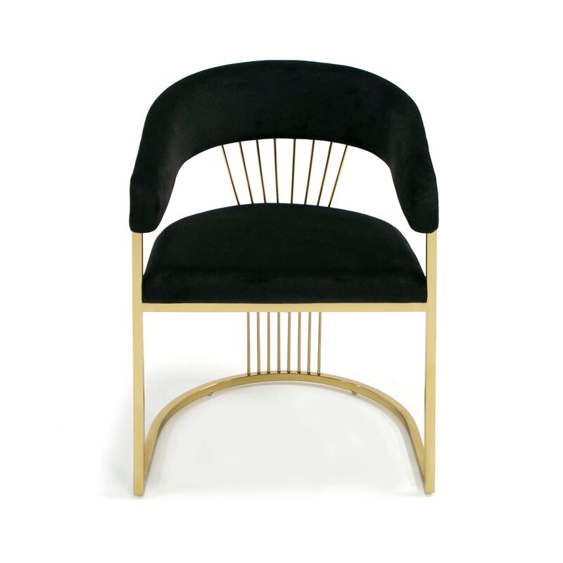 Moha 24 Inch Dining Chair, Round Cantilever Base, Black Velvet, Gold Finish - Benzara