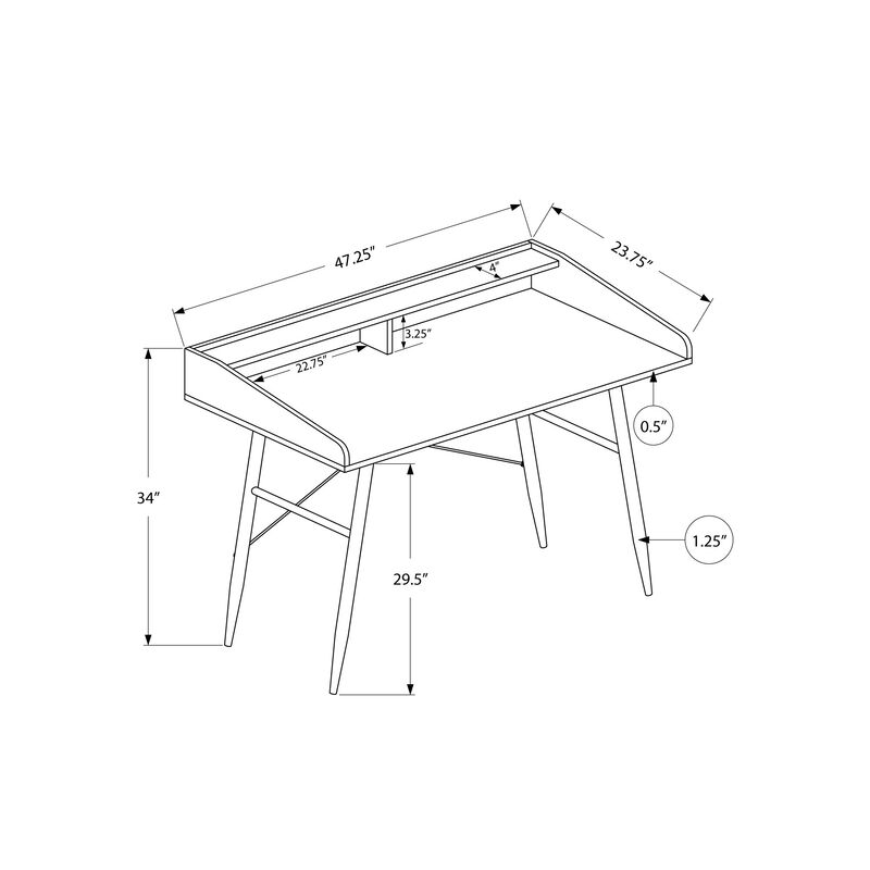 Monarch Specialties I 7535 Computer Desk, Home Office, Laptop, Storage Shelves, 48"L, Work, Metal, Laminate, White, Contemporary, Modern