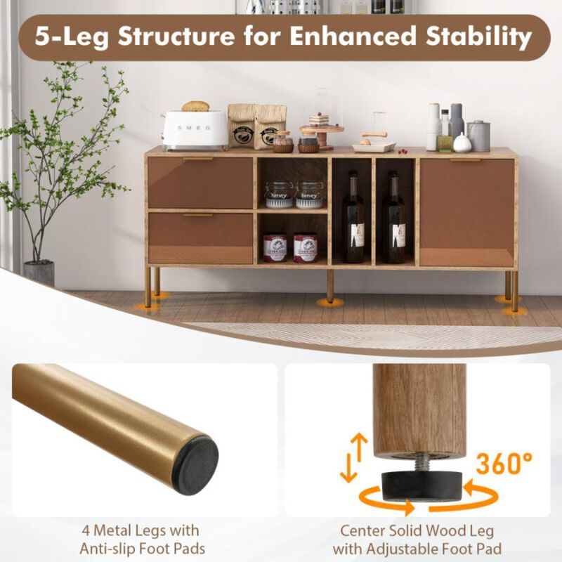 Hivvago Mirrored Buffet Cabinet with 2 Drawers and 1 Door for Living Room-Natural