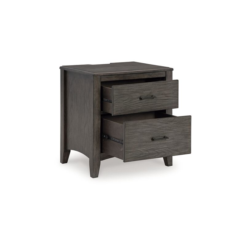 Illian Nightstand, 2 Drawers, Bar Handles, Gray Brown Solid Hardwood - Benzara