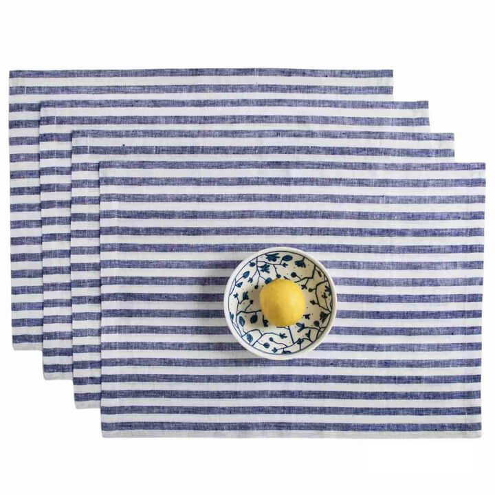 Solino Home 100% Pure Linen 14 x 19 Inch Placemats Set of 4 | Amalfi Stripe