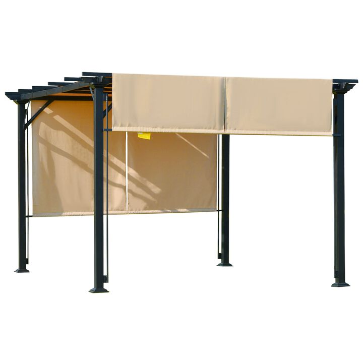 Beige Backyard Canopy: 12x10 Retractable Pergola with UV Protection Beige Backyard Canopy: 12x10 Retractable Pergola with UV Protection
