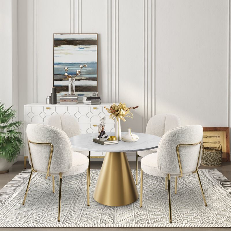 Teddy Fabric Dinning Chair (Set of 2) in Greamy White with Adjustable Foot Nails