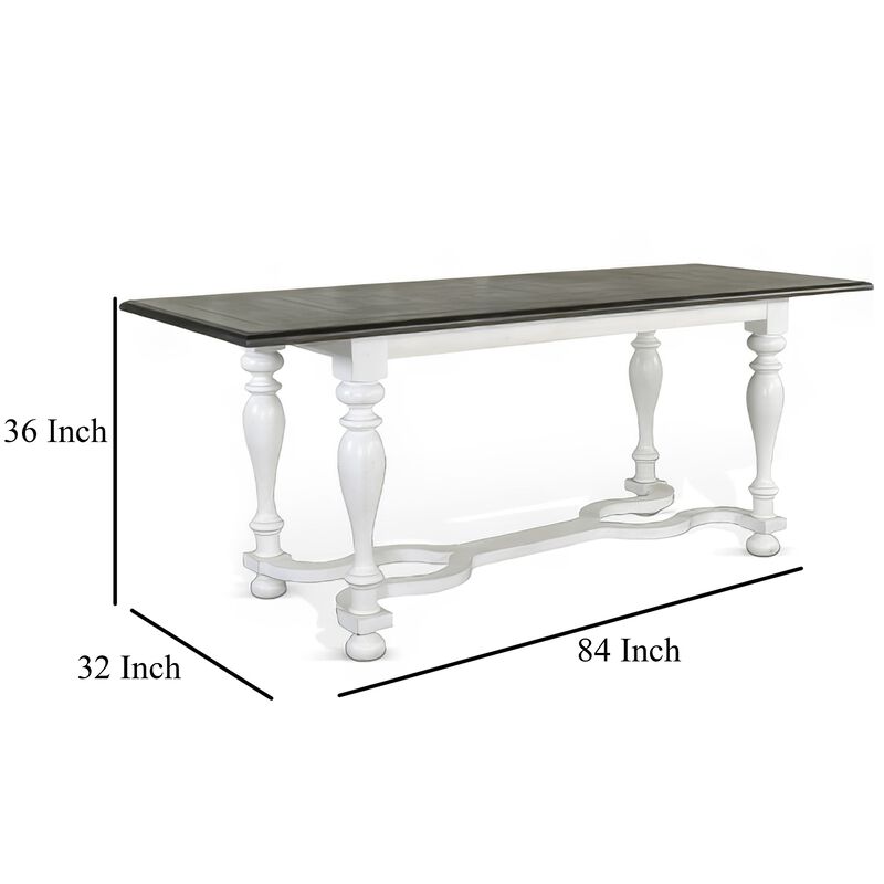 Orso Counter Height Narrow Dining Table, White, Brown Wood, 84 Inch - Benzara