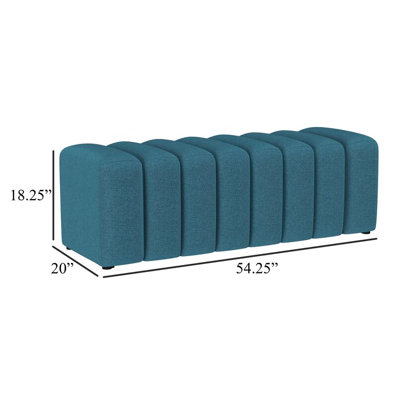 Sanna Accent Bench, Modern Channel Tufted Peacock Blue, 54 Inch - Benzara