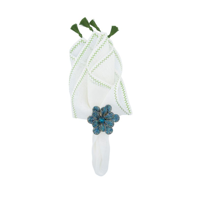 Linen Napkins With GreenTassels, Set of 4