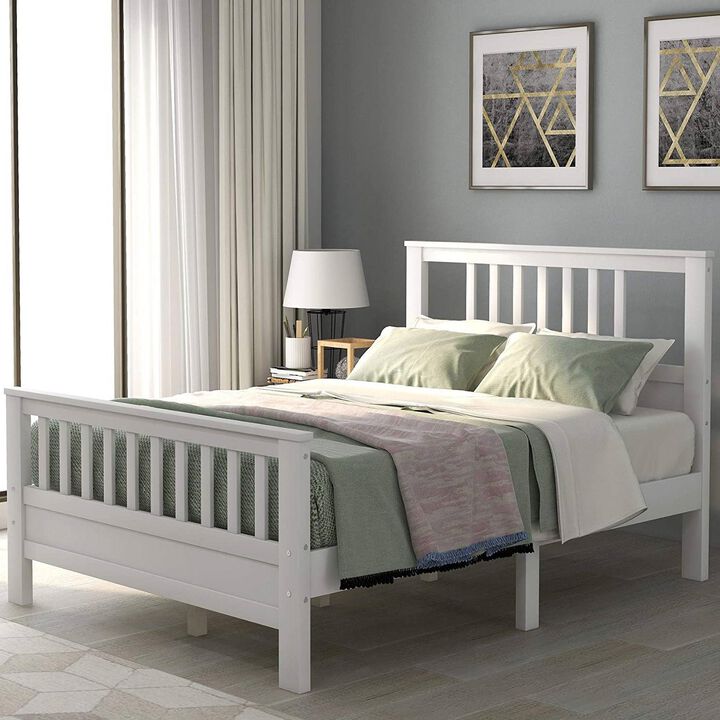 Pine Wood Platform Bed with Slatted Headboard and Footboard for Sturdy Support