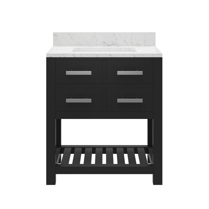 Madalyn 30 In. Single Sink Carrara White Marble Countertop Bath Vanity in Espresso