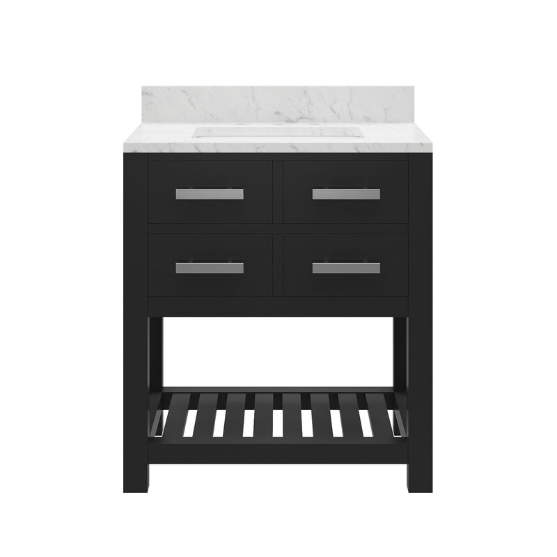 Madalyn 30 In. Single Sink Carrara White Marble Countertop Bath Vanity in Espresso