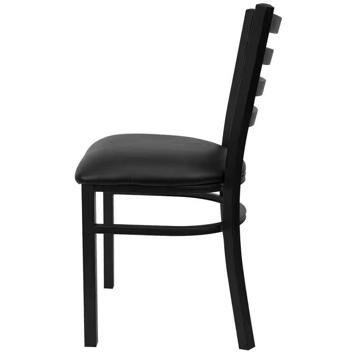 Metal Frame Dining Chair Slatted Wood Back with Padded Vinyl Seat