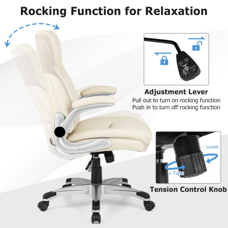Hivvago Ergonomic Office PU Leather Executive Chair with Flip-up Armrests and Rocking Function
