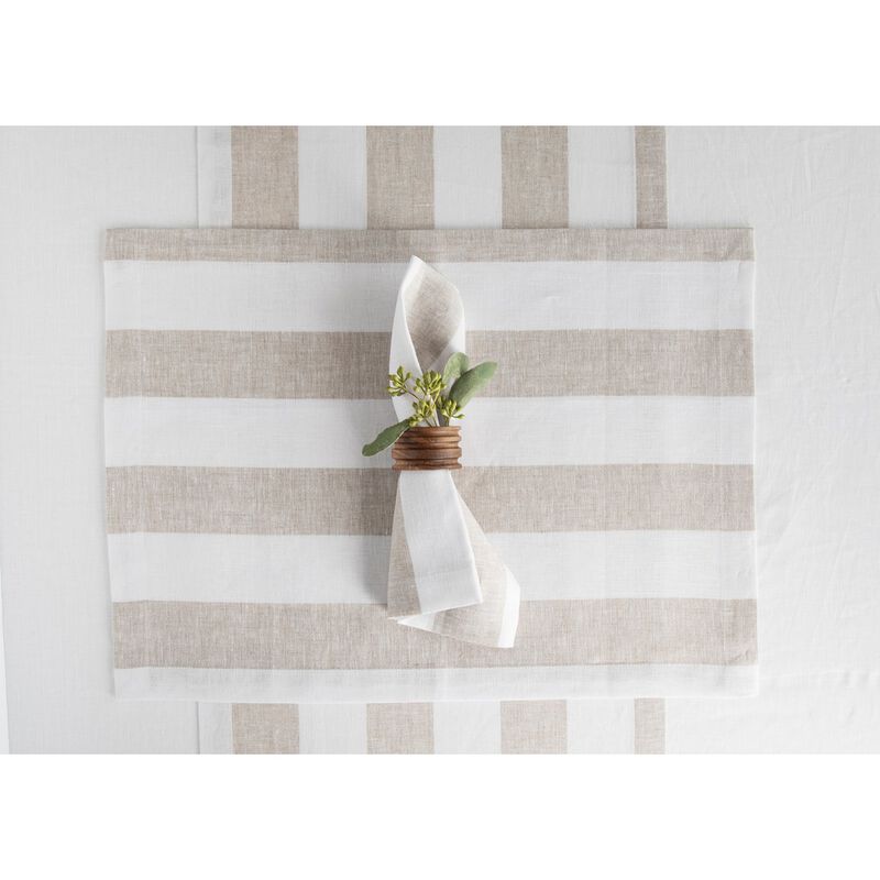 Solino Home 100% Pure Linen 14 x 19 Inch Placemats Set of 4 | Cabana Stripe