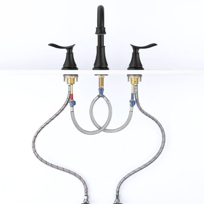 2-Handle Widespread Bathroom Sink Faucet, Matte Black  3-Hole Vanity Faucet with Swivel Spout