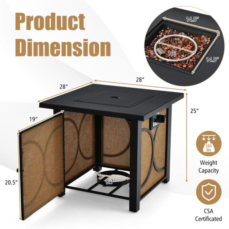 Hivvago 28 Inch 50000 BTU Outdoor Square Fire Pit Table with Cover