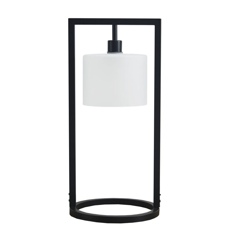 Gracie Mills Estrella Industrial Elegance Metal Table Lamp with Glass Drum Shade