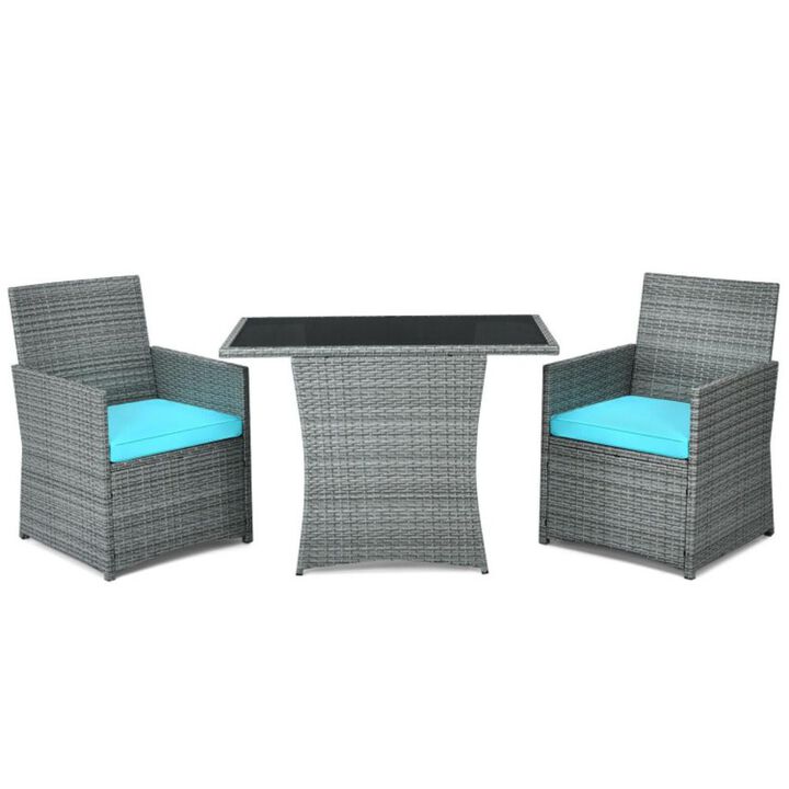 Hivvago 3 Pieces Patio Rattan Furniture Set with Cushioned Armrest Sofa