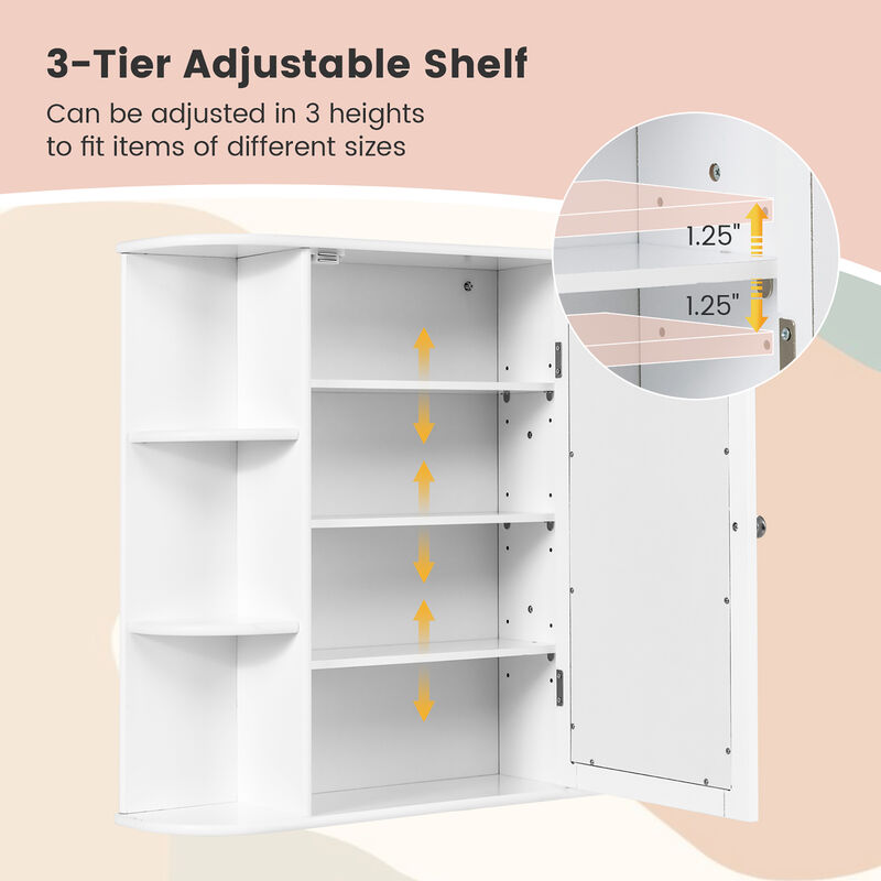 Costway Multipurpose Mount Wall Surface Bathroom Storage Cabinet Mirror Gray