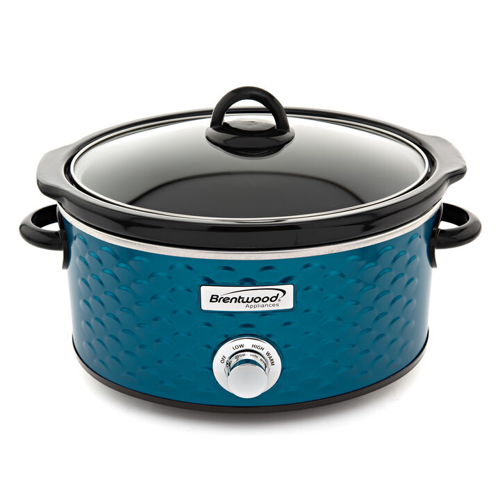Brentwood Scallop Pattern 4.5 Quart Slow Cooker in Blue Brentwood Scallop Pattern 4.5 Quart Slow Cooker in Blue