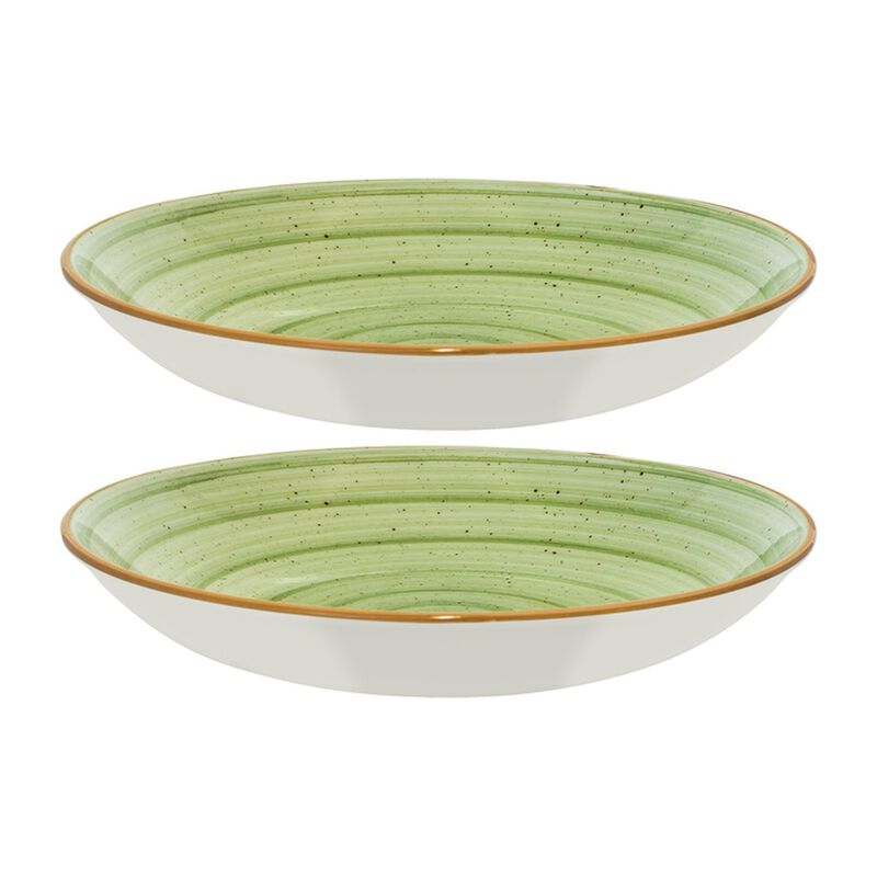 Therapy dia.10" h:2" 44 oz. Round Green Porcelain Bowl (Set of 2)