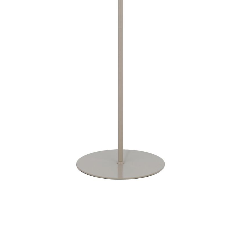 Plue 63 Inch Floor Lamp, Chrome Pole Round Base, Off White Drum Shade - Benzara