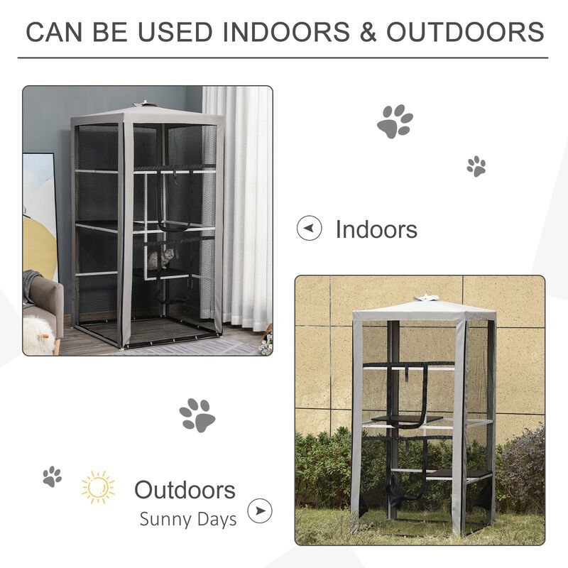 Cat Play Palace: 79"H Steel Frame Mesh Playpen with Platforms