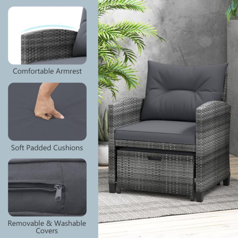 Hivvago 5 Piece Patio Rattan Furniture with 2 Ottomans and Tempered Glass Coffee Table
