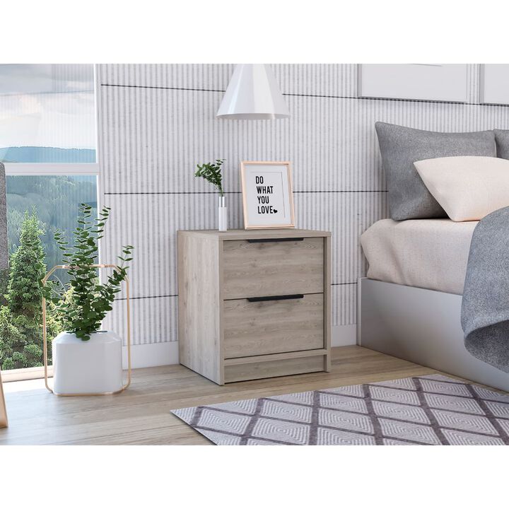 Streamdale Kaia Nightstand, Two Drawers, Metal Handle - Light Gray