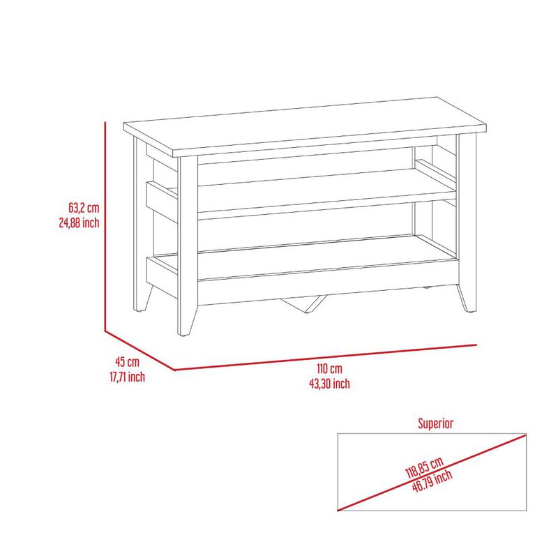 DEPOT E-SHOP Mason Storage Bench, Two Open Shelves, Light Oak