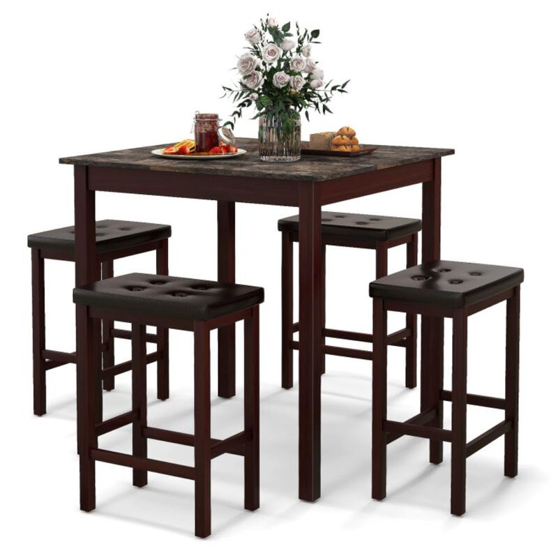 Hivvago 5-Piece Bar Table Set Counter-Height Dining Table and 4 Bar Stools