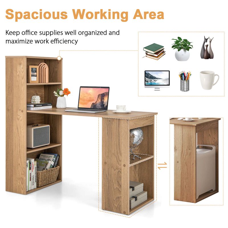 Costway Computer Desk Writing  Workstation Office w/6-Tier Storage Shelves Black