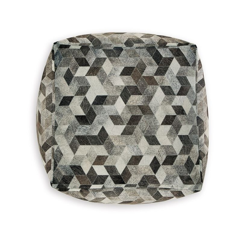 Ottoman Pouf, 18 Inch, Square, Brown and Gray Polyester Modern Style Design -