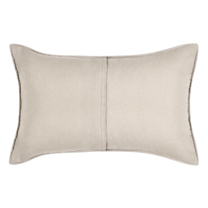 Rawi Lumbar King Pillow Sham, 20x36 Beige Channel Stitch Ramie Cotton - Benzara
