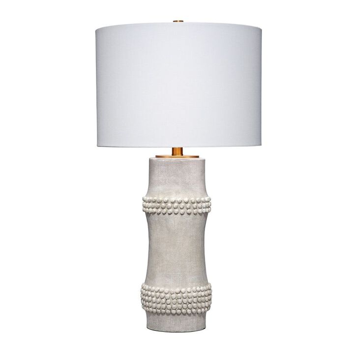 Lemy 28 Inch Table Lamp, Round Linen Drum Shade, Dotted White Base - Benzara