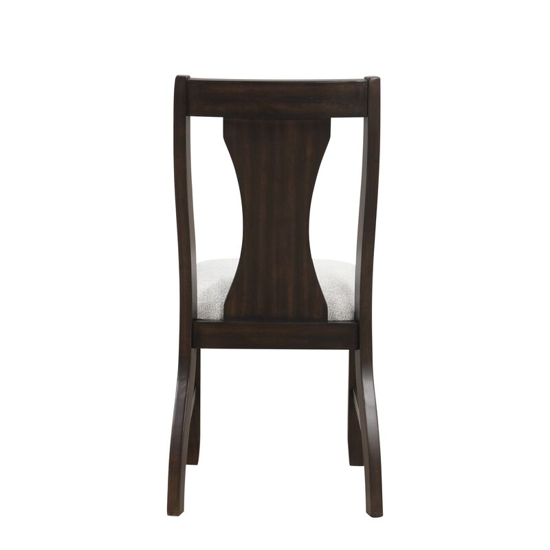 Kiana Dining Chair Set of 2, Beige Fabric Cushion, Dark Brown Wood - Benzara