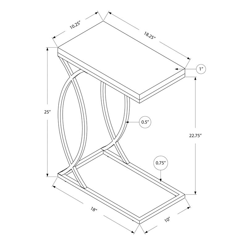 Monarch Specialties I 3184 Accent Table, C-shaped, End, Side, Snack, Living Room, Bedroom, Metal, Laminate, Glossy White, Chrome, Contemporary, Modern