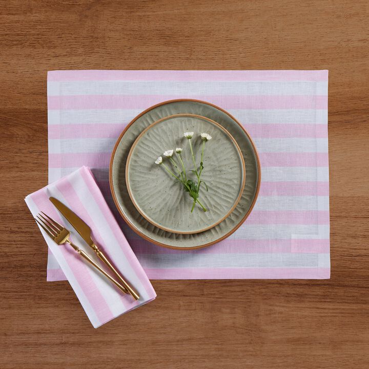 Solino Home 100% Pure Linen Placemats 14 x 19 Inch Set of 4 | Sorrento Stripe