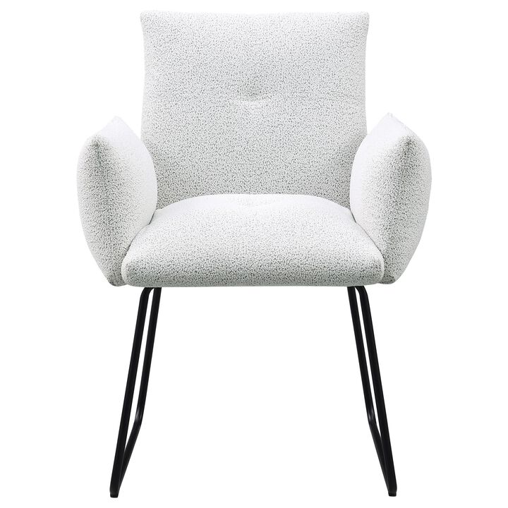 Acko Dining Chair Set of 2, Light Gray Fabric, Black Metal Frame  - Benzara