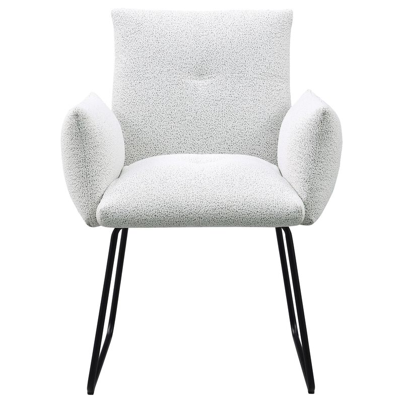 Acko Dining Chair Set of 2, Light Gray Fabric, Black Metal Frame  - Benzara