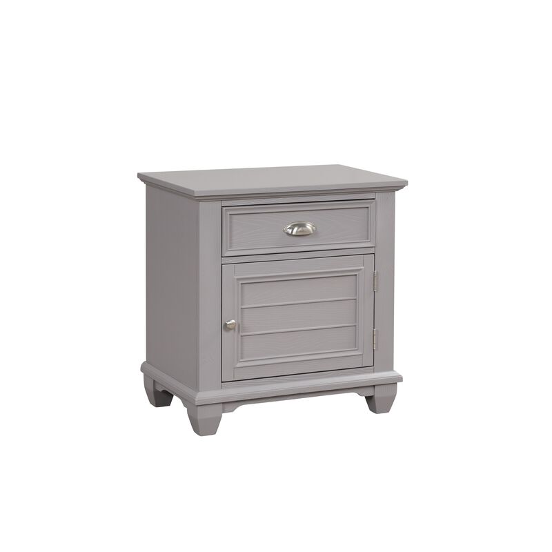 Limi Nightstand, 1 Drawer, 1 Door Cabinet, Gray Solid Wood, 28 Inch - Benzara