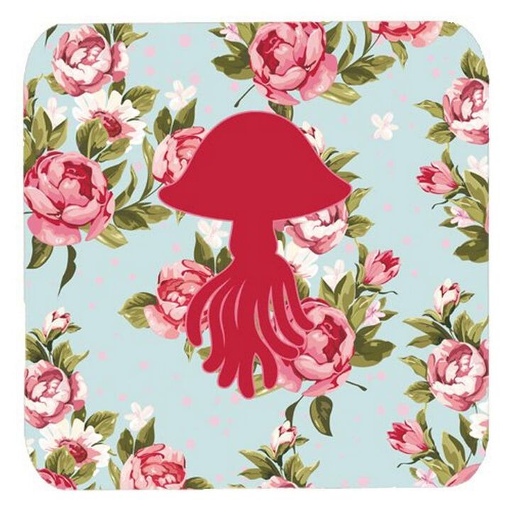 Caroline's Treasures BB1089-RS-BU-FC Jellyfish Shabby Chic Blue Roses Foam Coasters (Set of 4), 3.5 H x 3.5 W, Multicolor