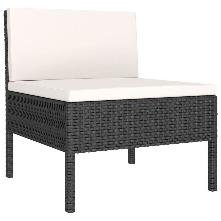 Doja 3pc Outdoor Loveseat and Coffee Table Set, Black Rattan, White - Benzara