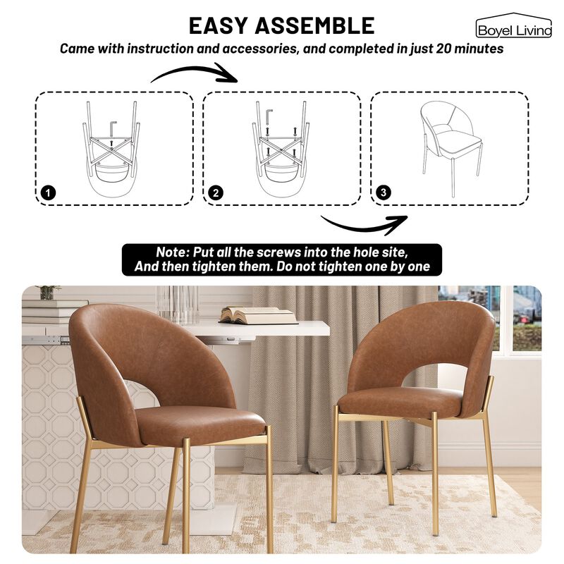 PU Dining Side Chair with Metal Legs,  for Dining Room, Bedroom, Living Room, Study Room, Office Area (Set of 2)