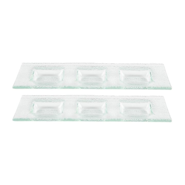 Glass Dinnerware 12.25" x 4" Rectangular Clear Glass Sectional Plate (Set of 2)