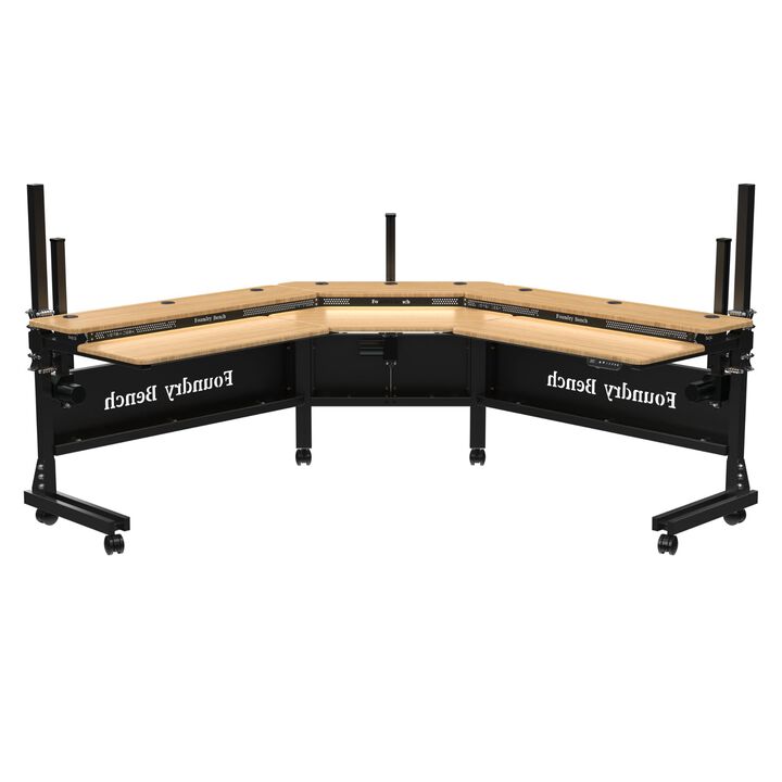 VersaDesk® Foundry Bench® 80"W Electric Height Adjustable Corner Standing Desk Workstation, Black/Bamboo
