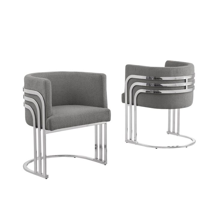 Best Quality Furniture Dark Grey Teddy Fur Barrel Chair, Set Of Two