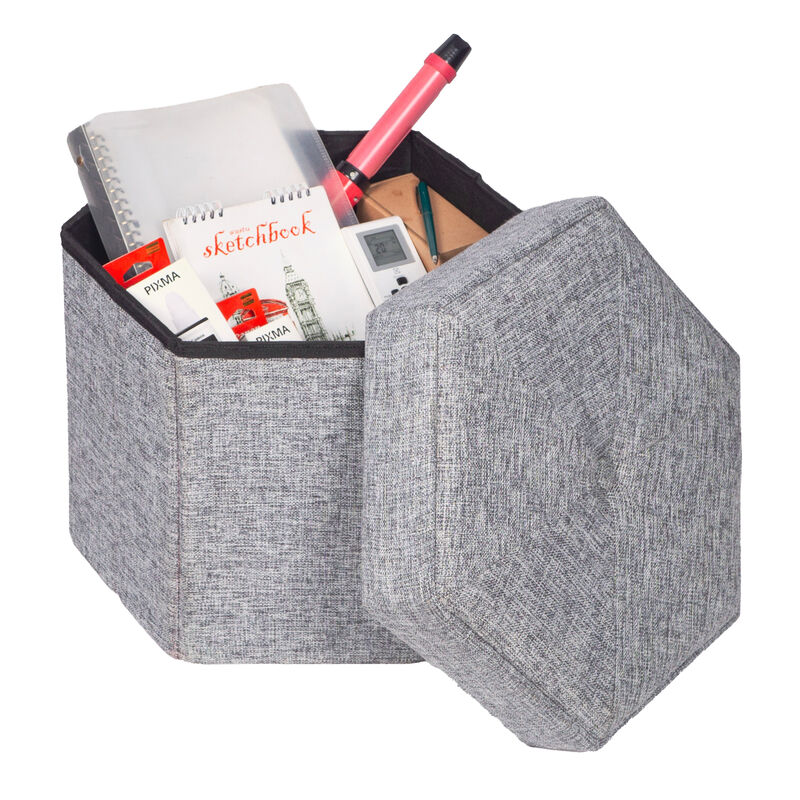 Small Decorative Grey Foldable Hexagon Ottoman for Living Room, Bedroom, Dining, Playroom or Office