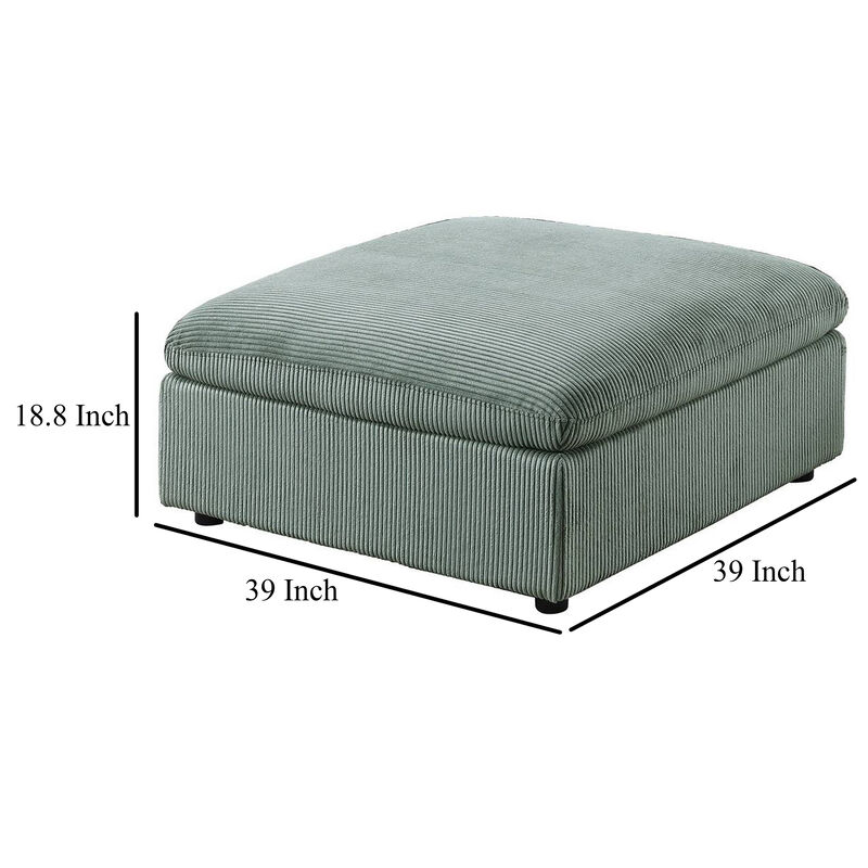 Joana Cocktail Ottoman, Sage Green Corduroy, Modular Square 39 Inch - Benzara
